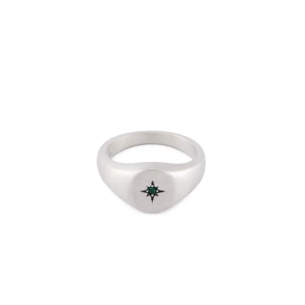 Serge DeNimes Minimalist Smooth 925 Sterling Silver Cubic Zarconia Envy Signet R